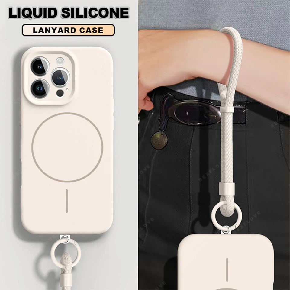 MagSafe Silicone iPhone Case with Adjustable Lanyard Strap