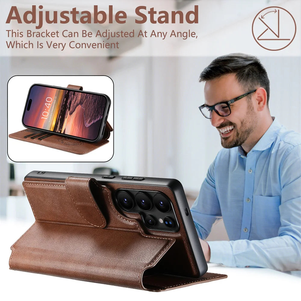 Detachable Magnetic Leather Wallet Phone Case for Samsung