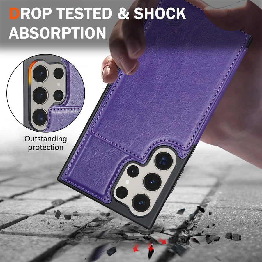 Wallet Magnetic RFID Leather Case with Card Slots for Samsung