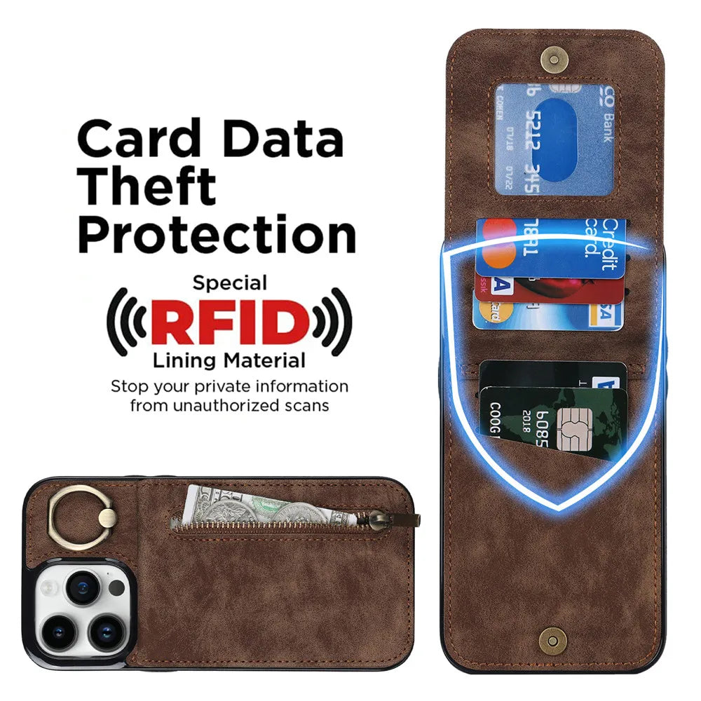 Zipper Wallet Leather Phone Case with Card Holder Kickstand