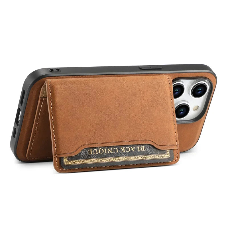 Retro Leather Wallet Case with MagSafe & Card Holder for iPhone