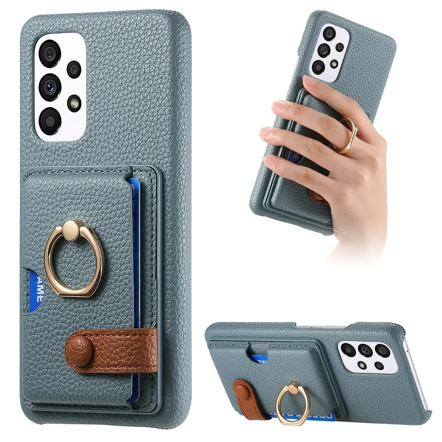 Leather Wallet Phone Case with Ring for Samsung Galaxy Series