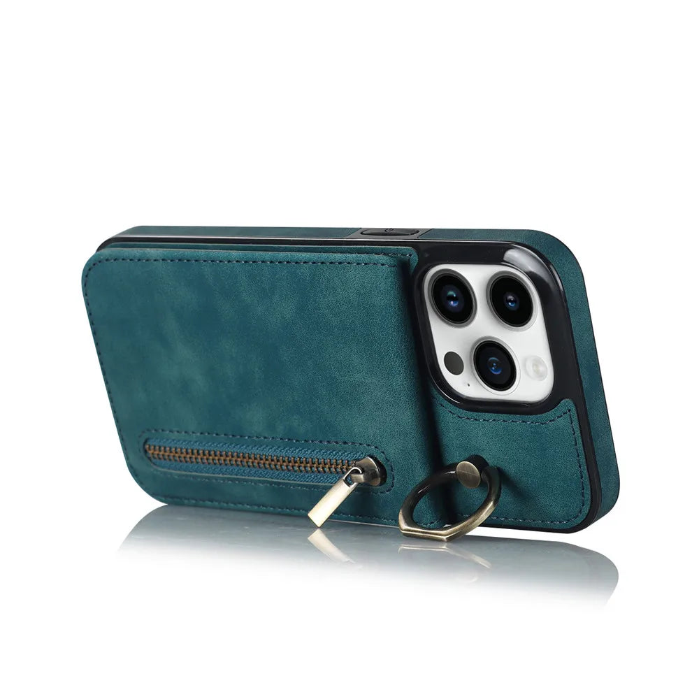 Zipper Wallet Leather Phone Case with Card Holder Kickstand
