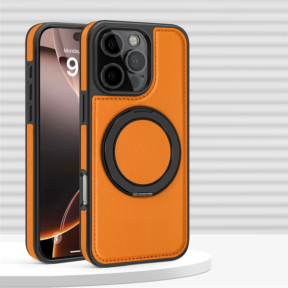 MagSafe Leather iPhone Case with 360° Rotating Holder