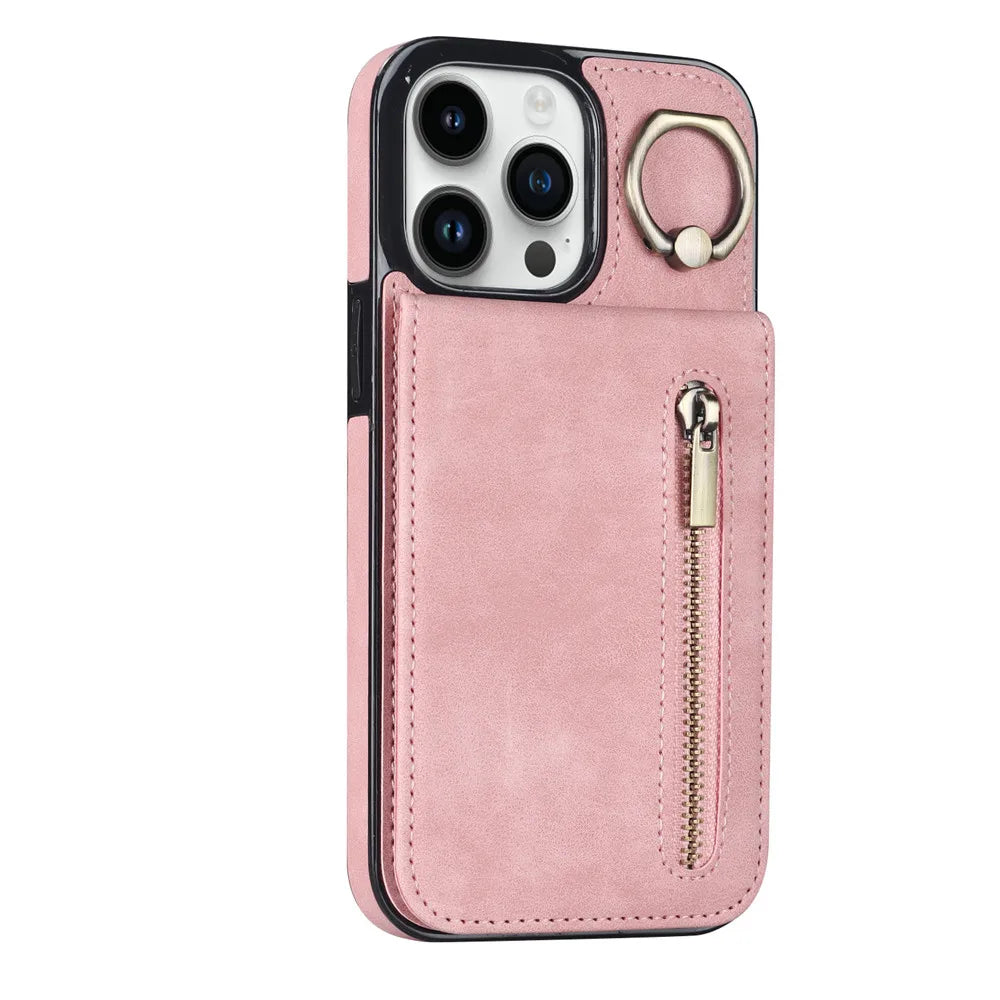 Zipper Wallet Leather Phone Case with Card Holder Kickstand