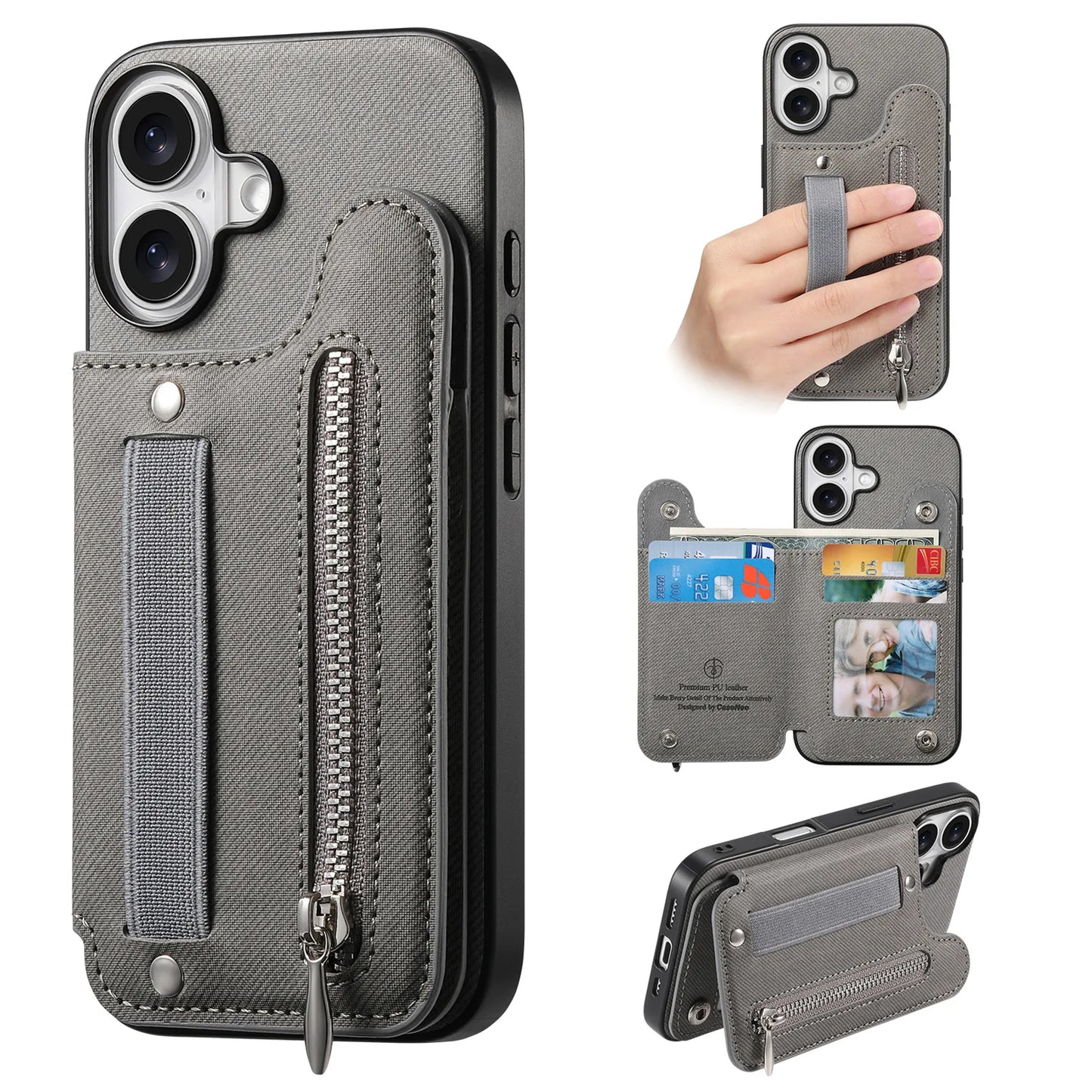 Leather Wallet Phone Case with Wrist Strap and Card Holder