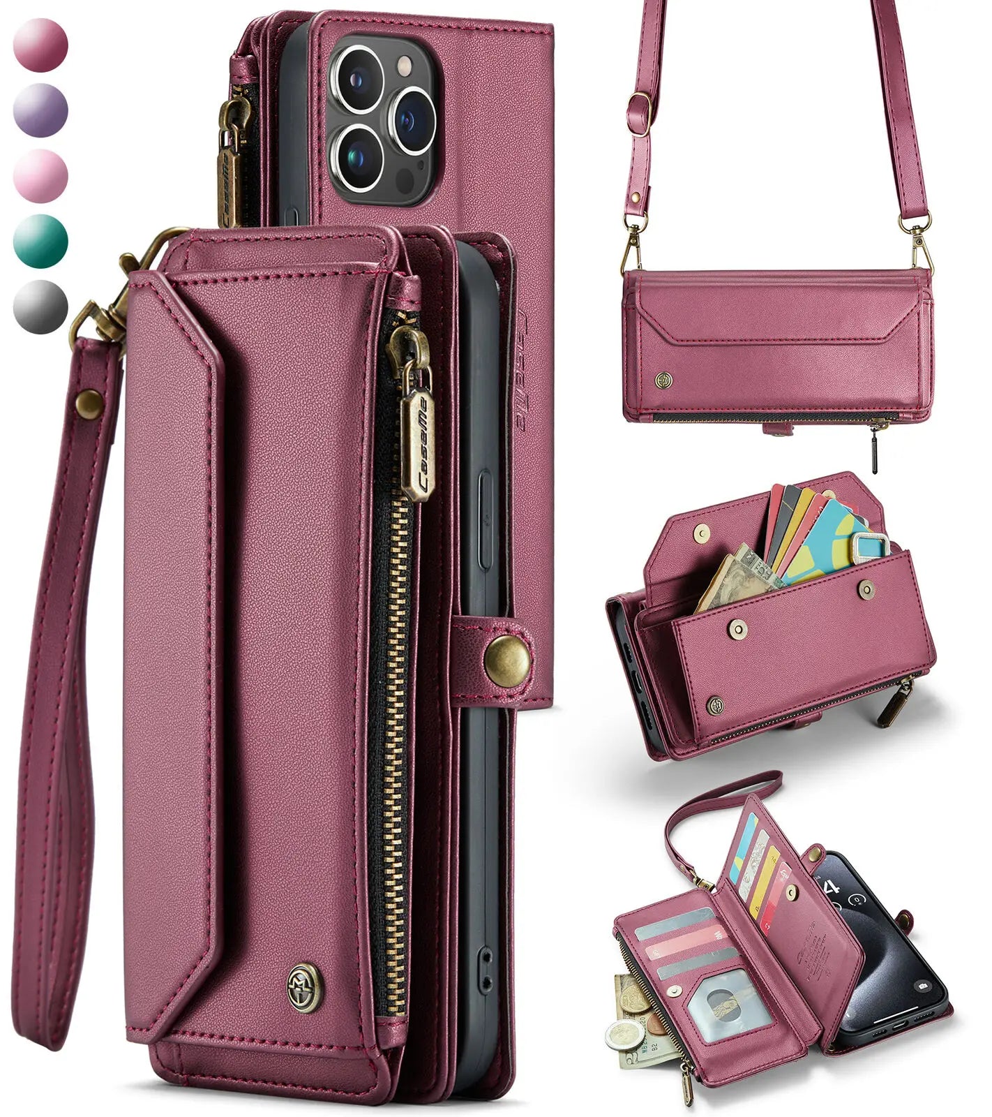 Crossbody Wallet Phone Case with Card Holder for iPhone