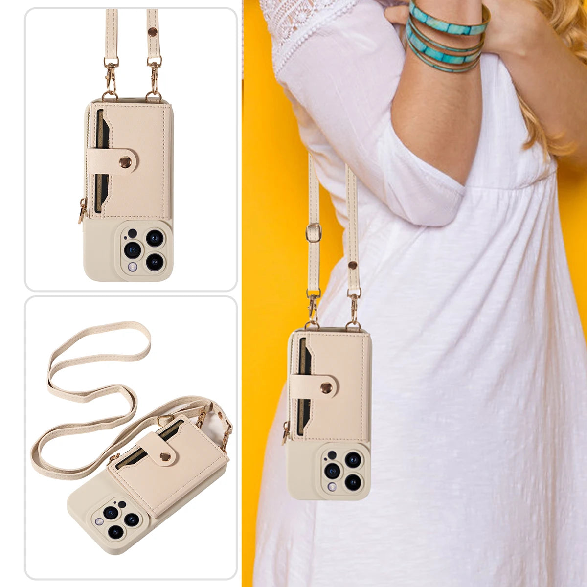 Leather Crossbody Phone Case with Mirror Wallet