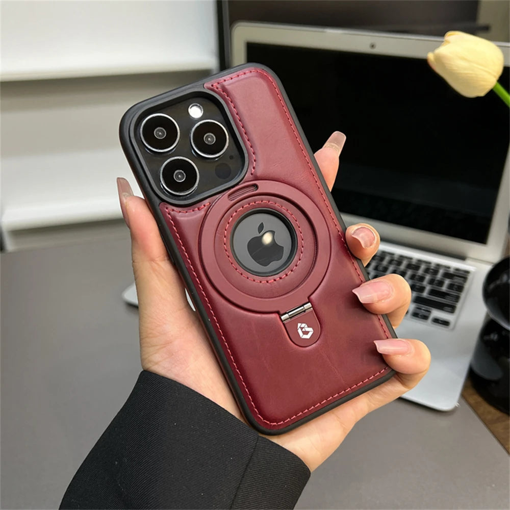Luxury Magnetic Stand Ring PU Leather Case for iPhone - CaseifyTrend