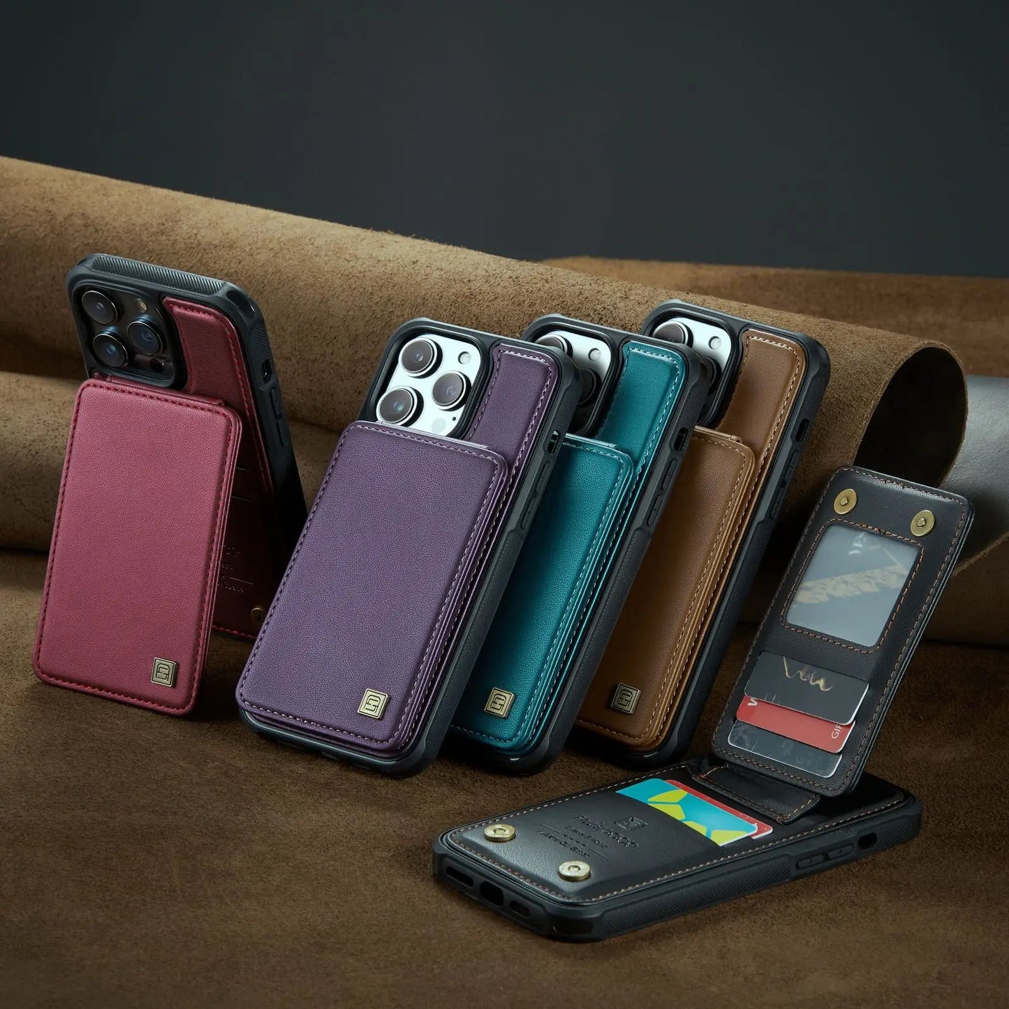 Magnetic Leather Wallet Case with Card Holder for iPhone