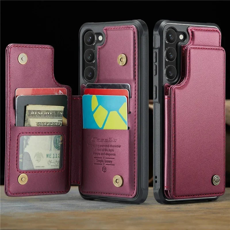 Leather Magnetic Wallet Phone Case with Pocket for Samsung