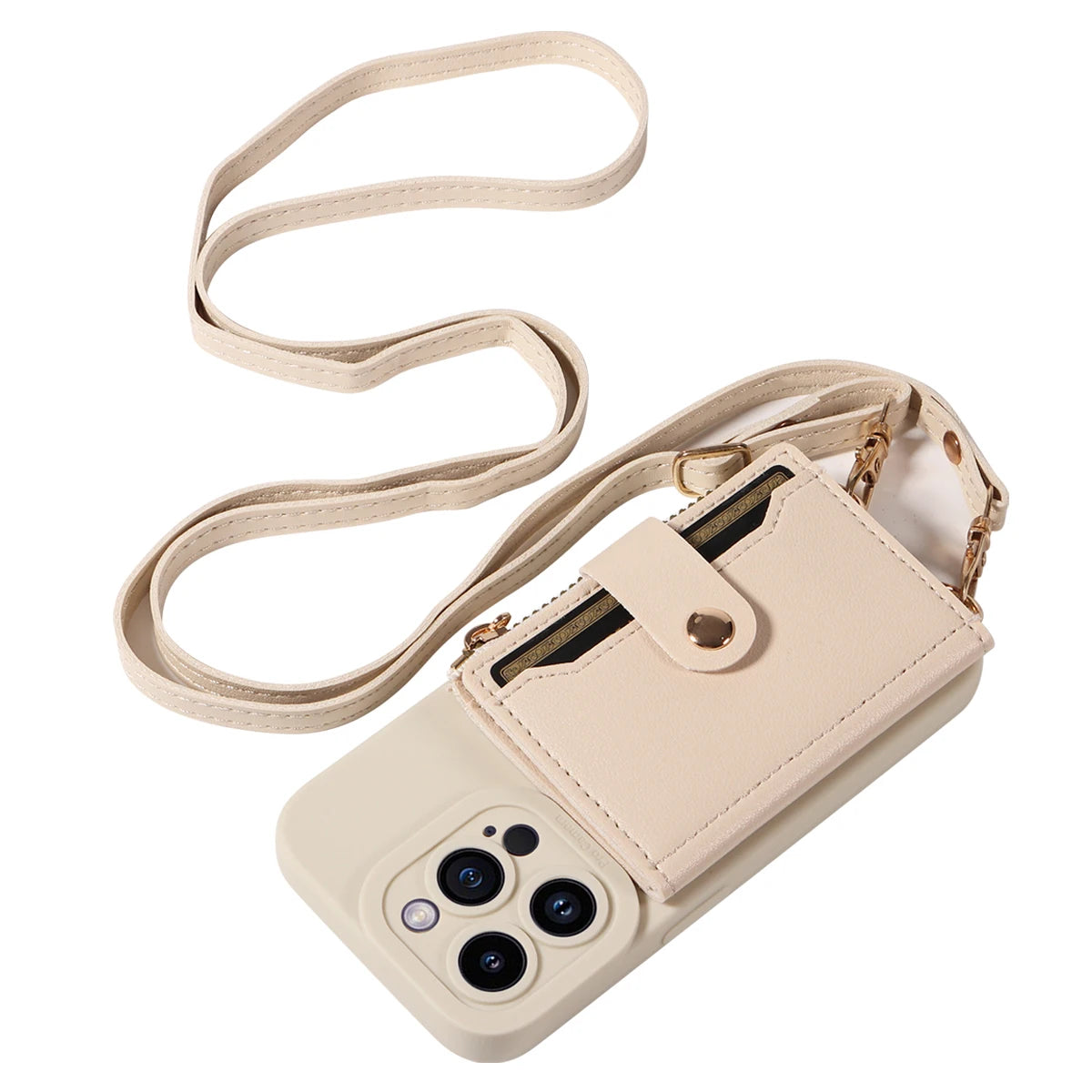 Leather Crossbody Phone Case with Mirror Wallet