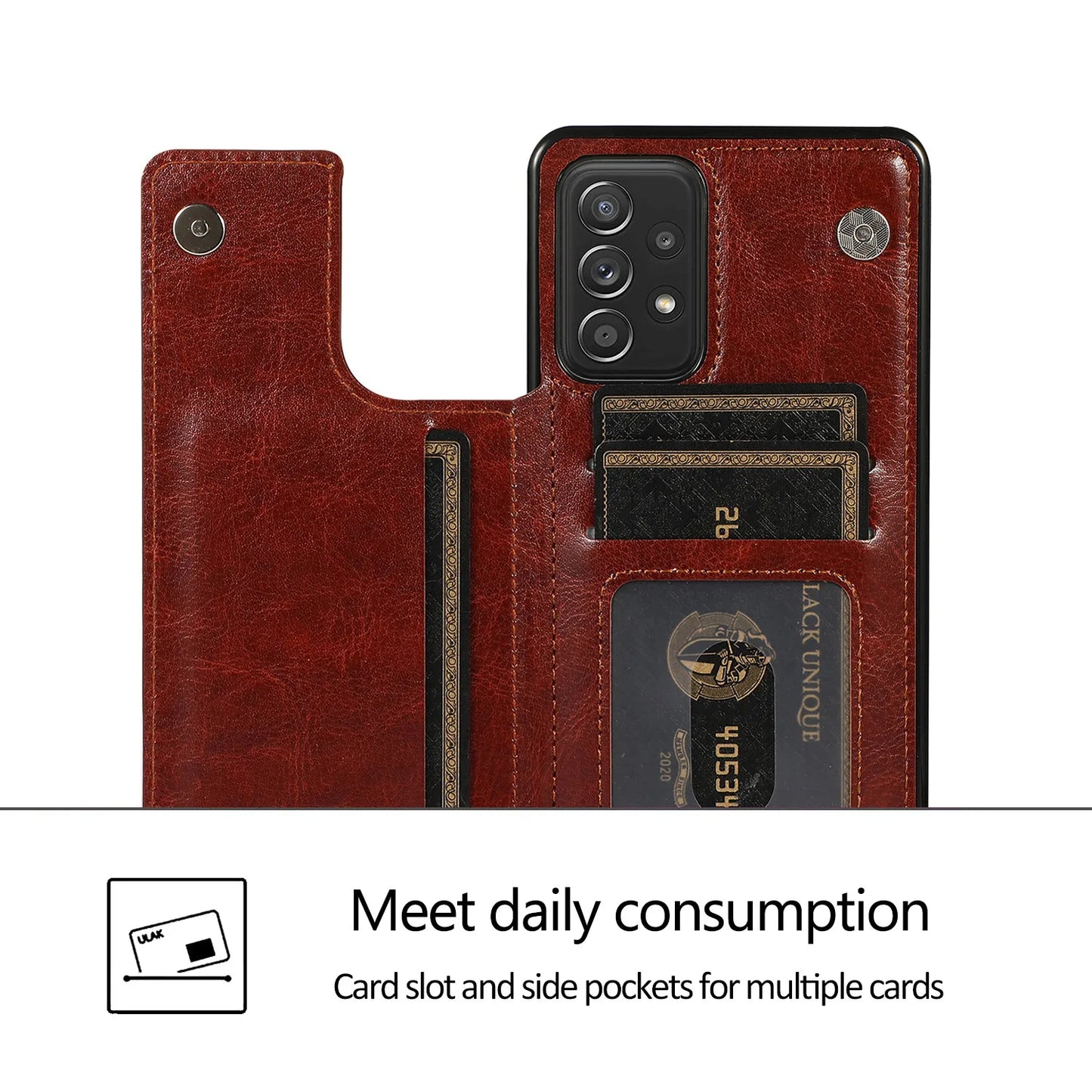 Flip Leather Wallet Case with Card Holder for Samsung