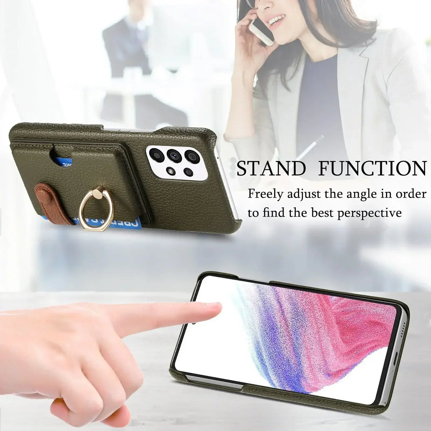 Leather Wallet Phone Case with Ring for Samsung Galaxy Series
