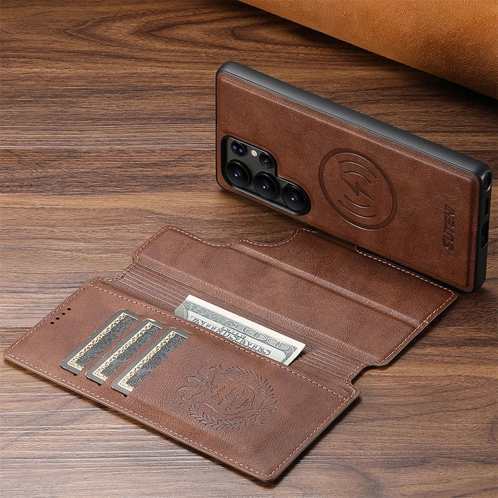 Detachable Magnetic Leather Wallet Phone Case for Samsung