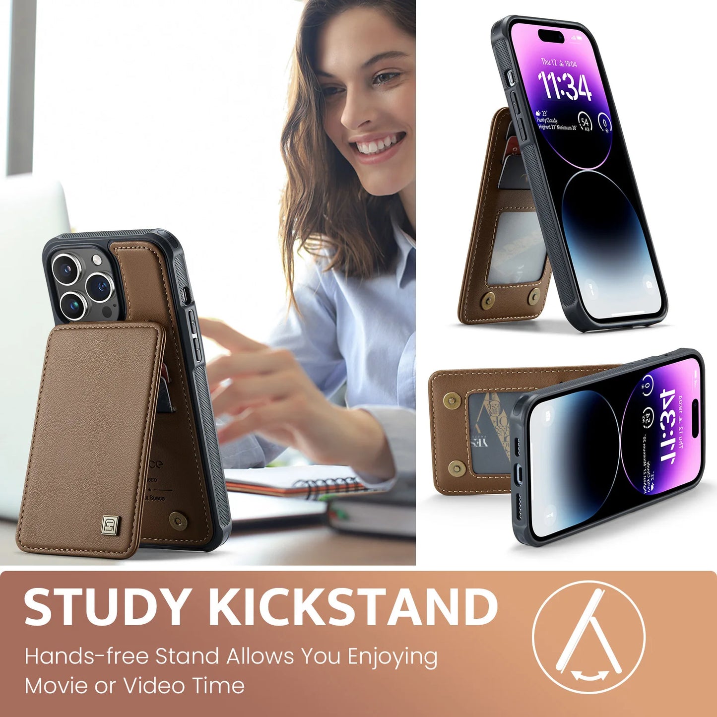 Magnetic Leather Wallet Case with Card Holder for iPhone