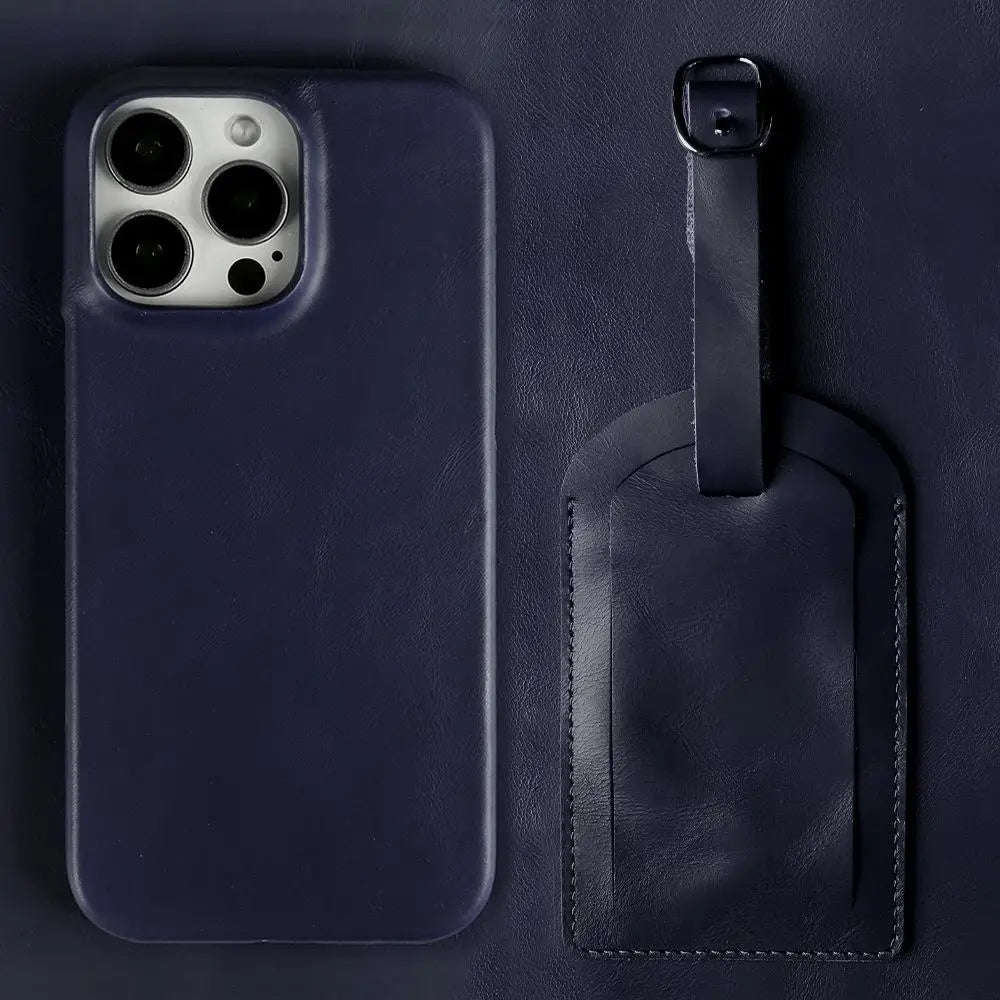 Luxury Leather iPhone Case with Luggage Tag Vintage Style