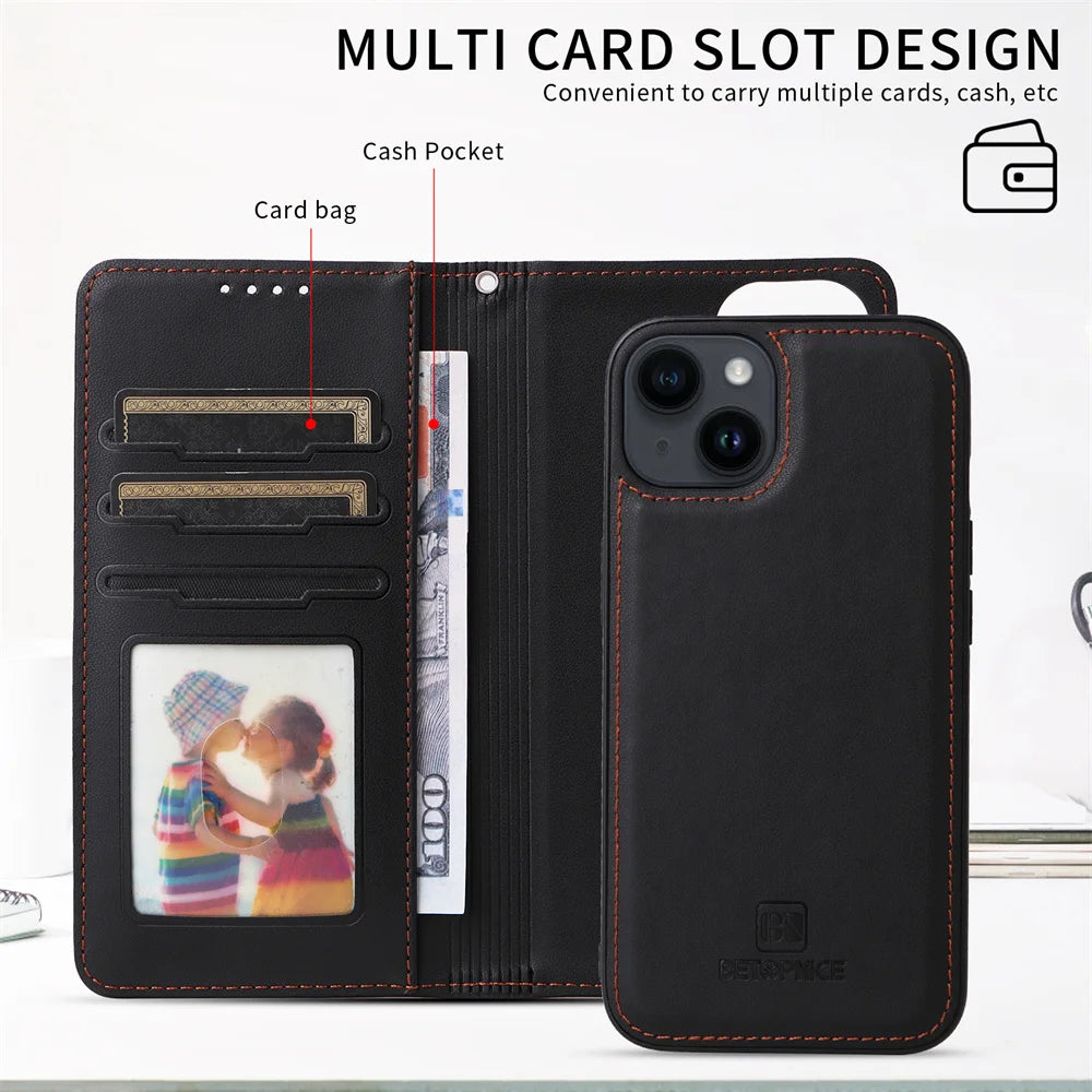 Detachable Magnetic Flip Leather Case for iPhone