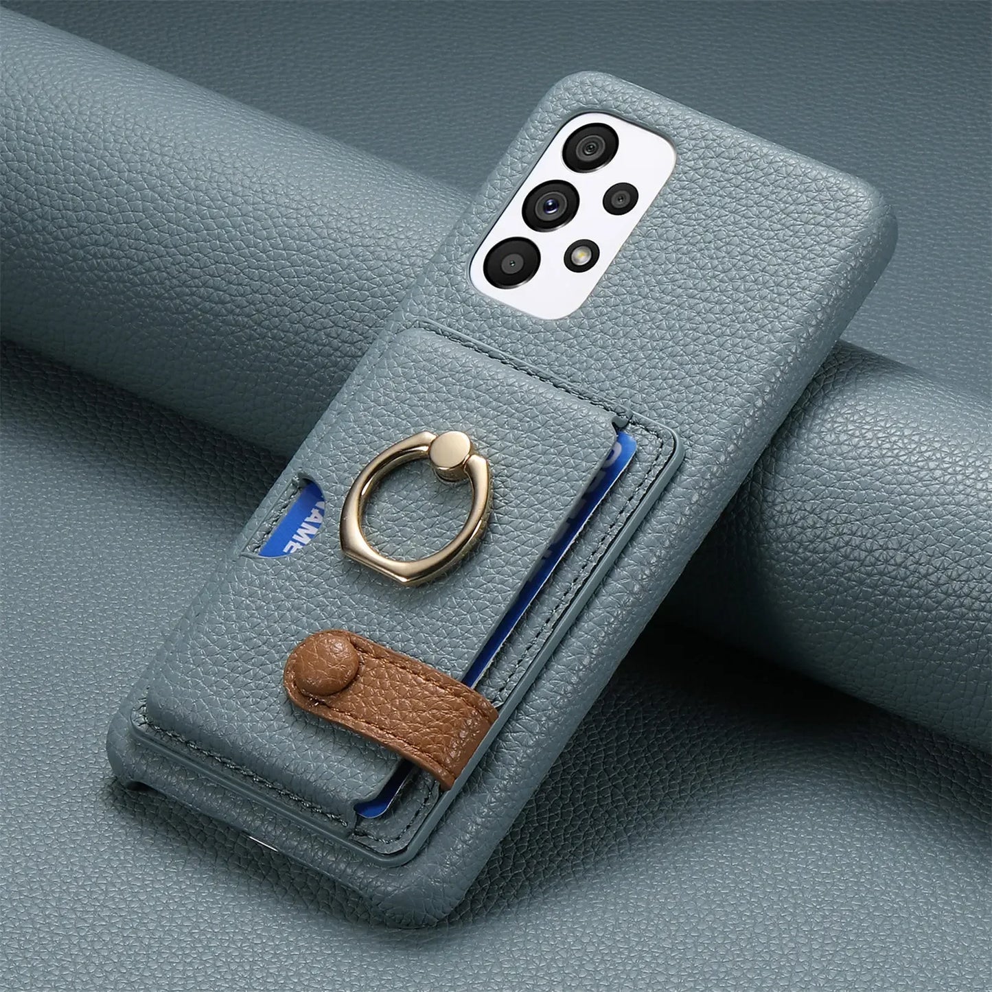 Leather Wallet Phone Case with Ring for Samsung Galaxy Series