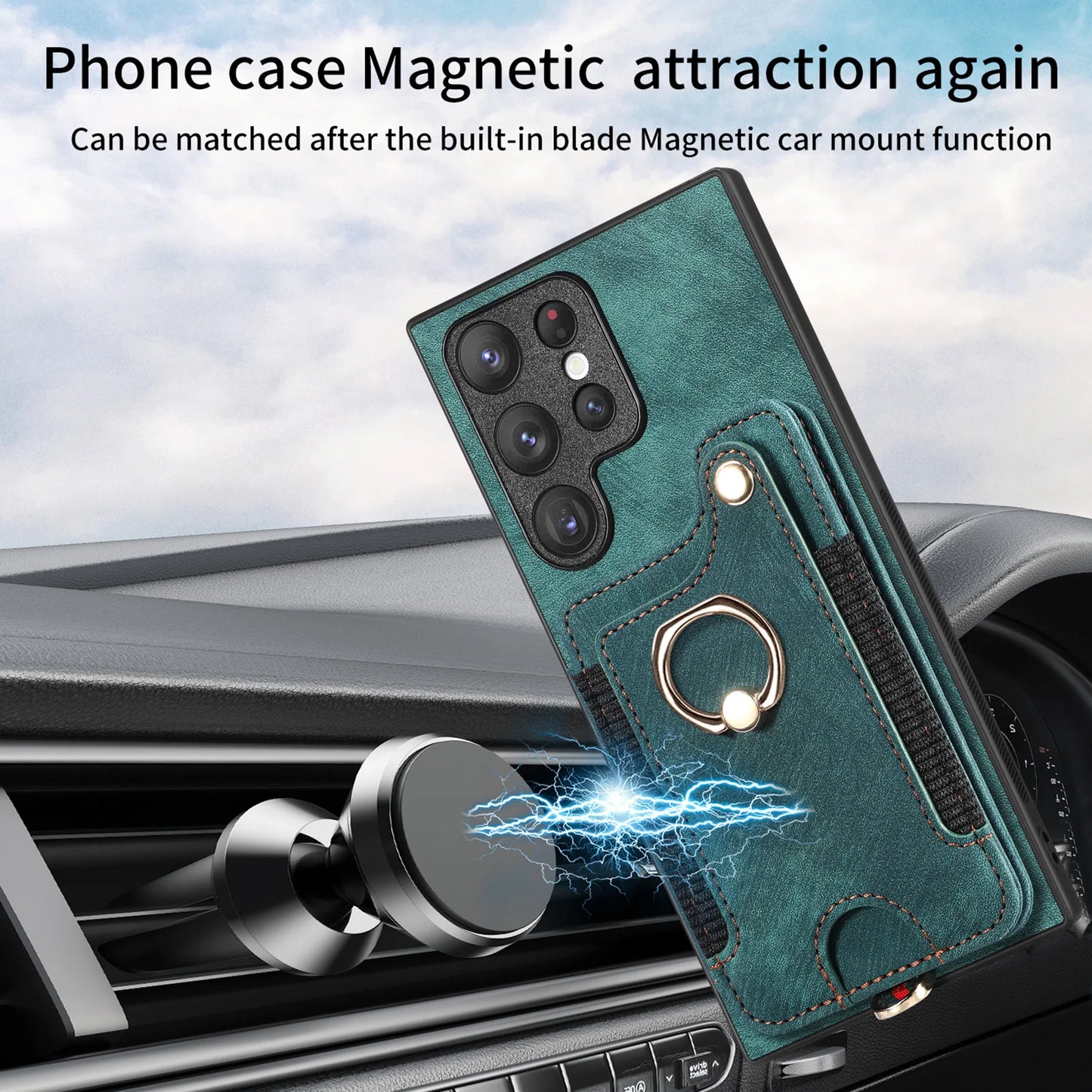 Leather Wallet Phone Case with Ring Holder for Samsung