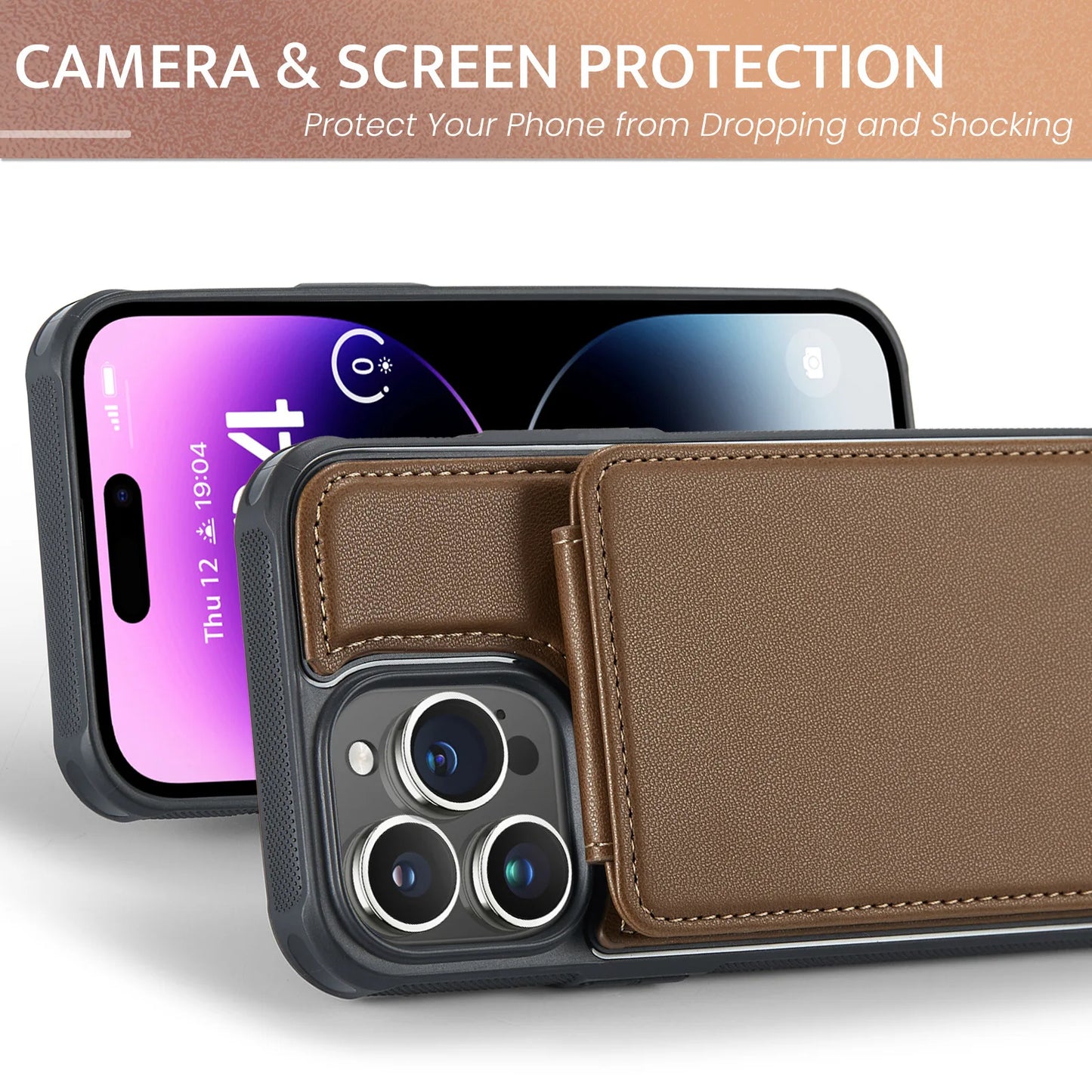 Magnetic Leather Wallet Case with Card Holder for iPhone