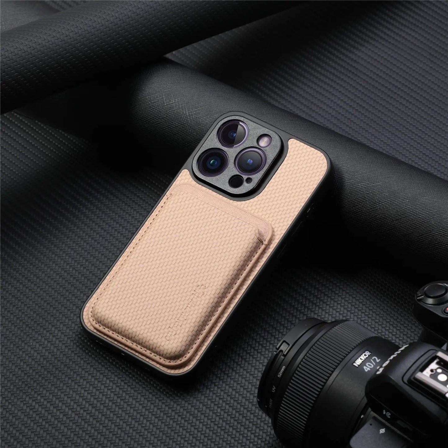 Carbon Fiber PU Leather MagSafe Case with Card Holder for iPhone
