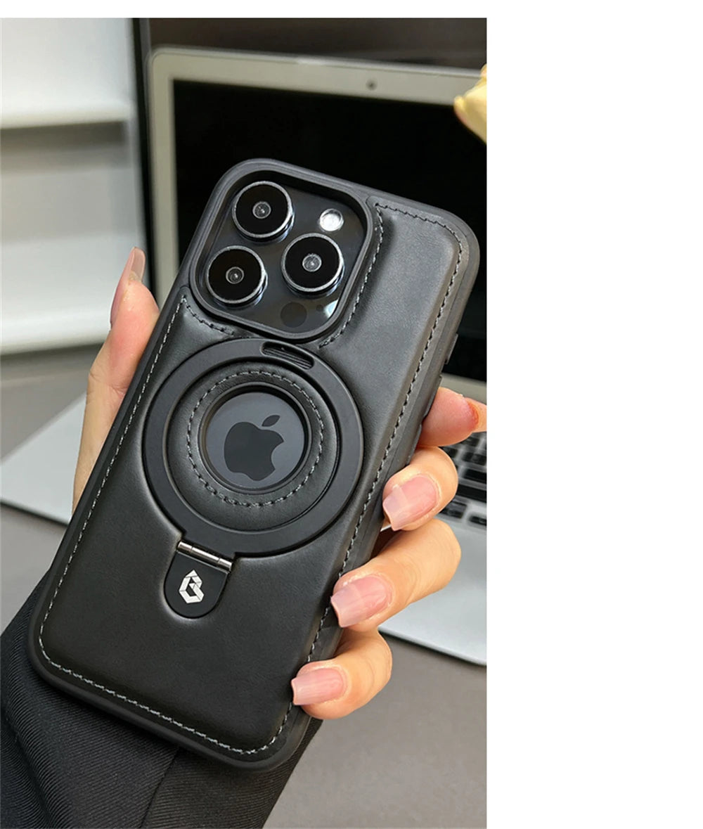 Luxury Magnetic Stand Ring PU Leather Case for iPhone - CaseifyTrend