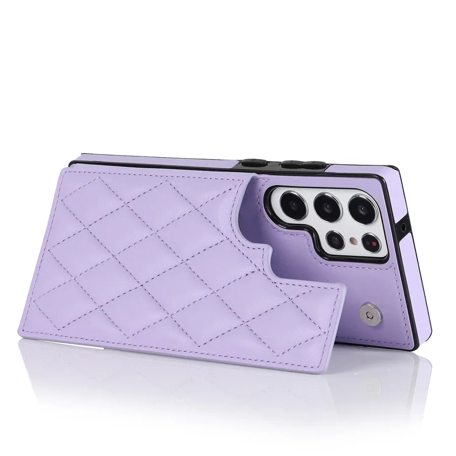 Wallet Flip Leather Case with Double Button for Samsung
