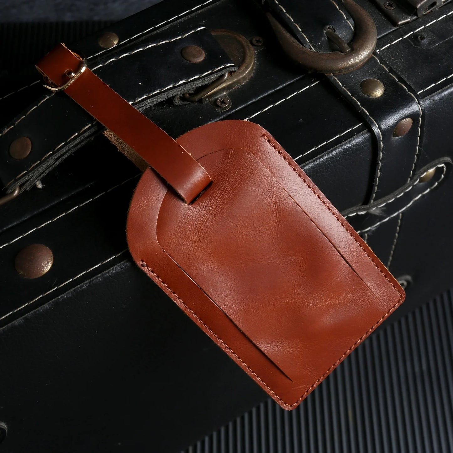 Luxury Leather iPhone Case with Luggage Tag Vintage Style
