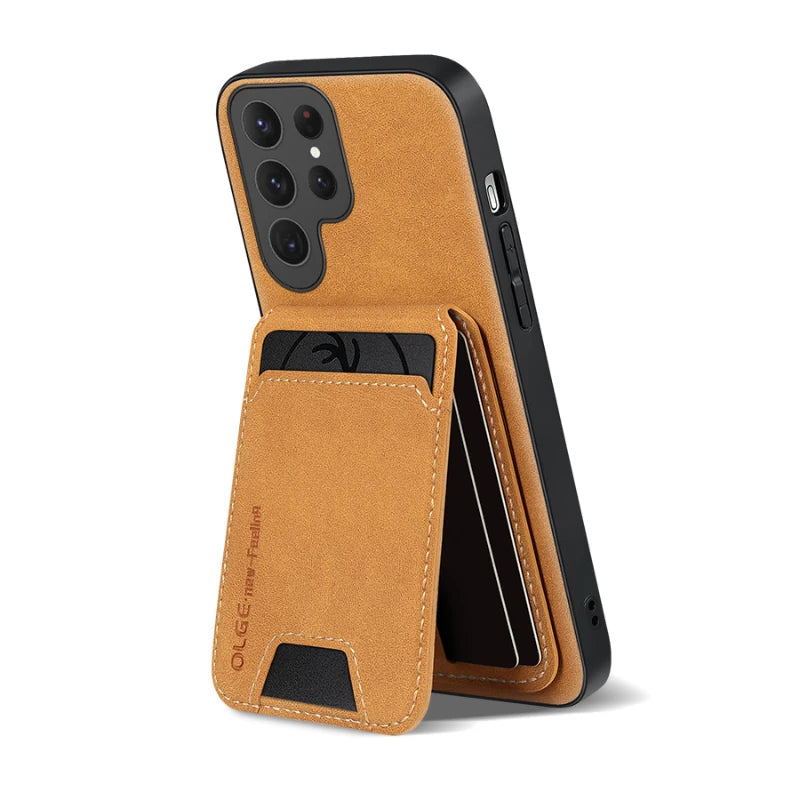 Solid Color Leather Wallet Phone Case with Card Slot for Samsung
