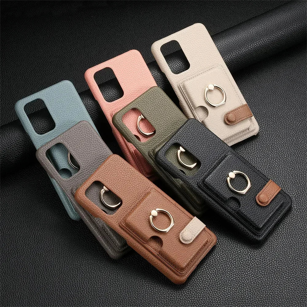 Leather Wallet Phone Case with Ring for Samsung Galaxy Series