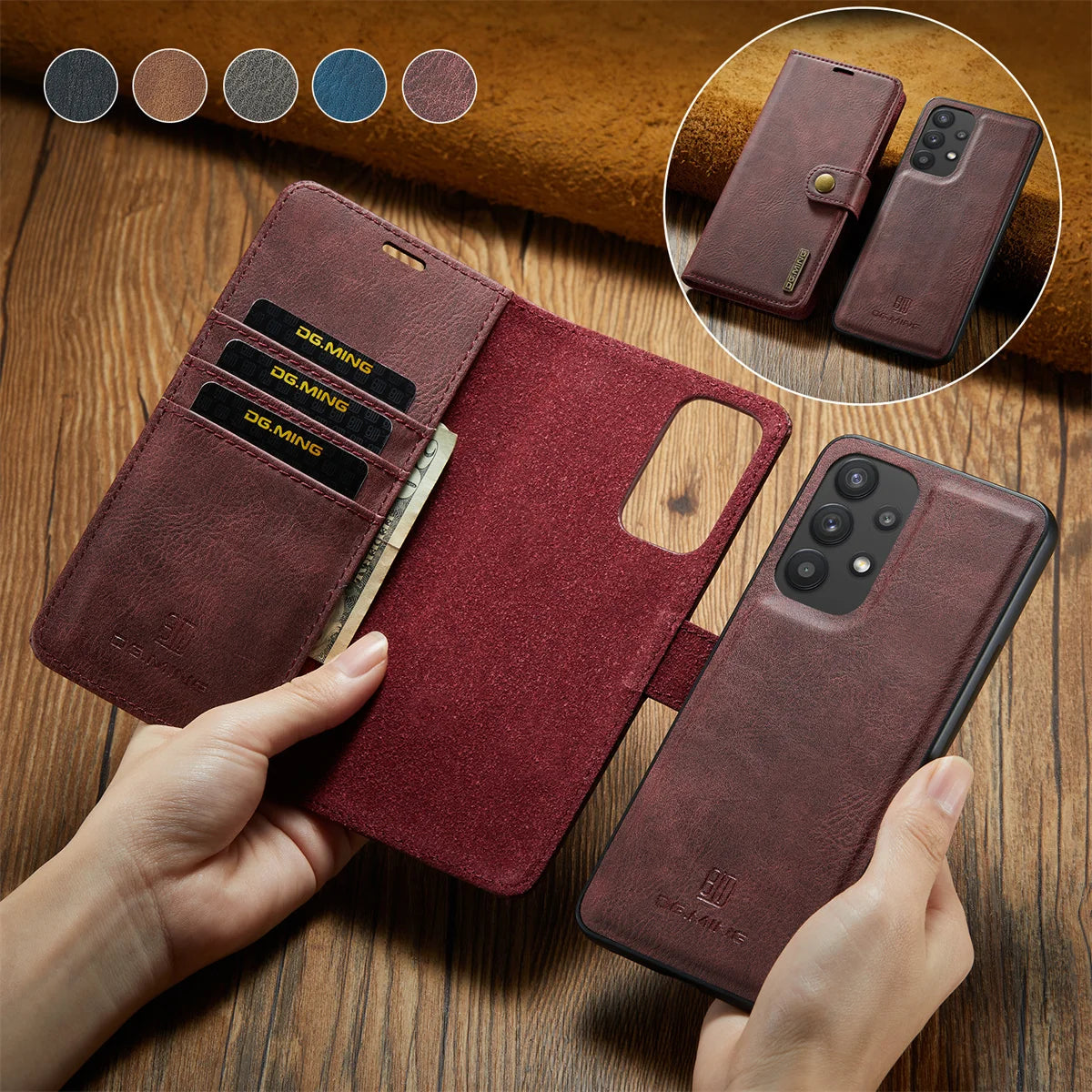 Detachable Magnetic Leather Wallet Case for Samsung Galaxy