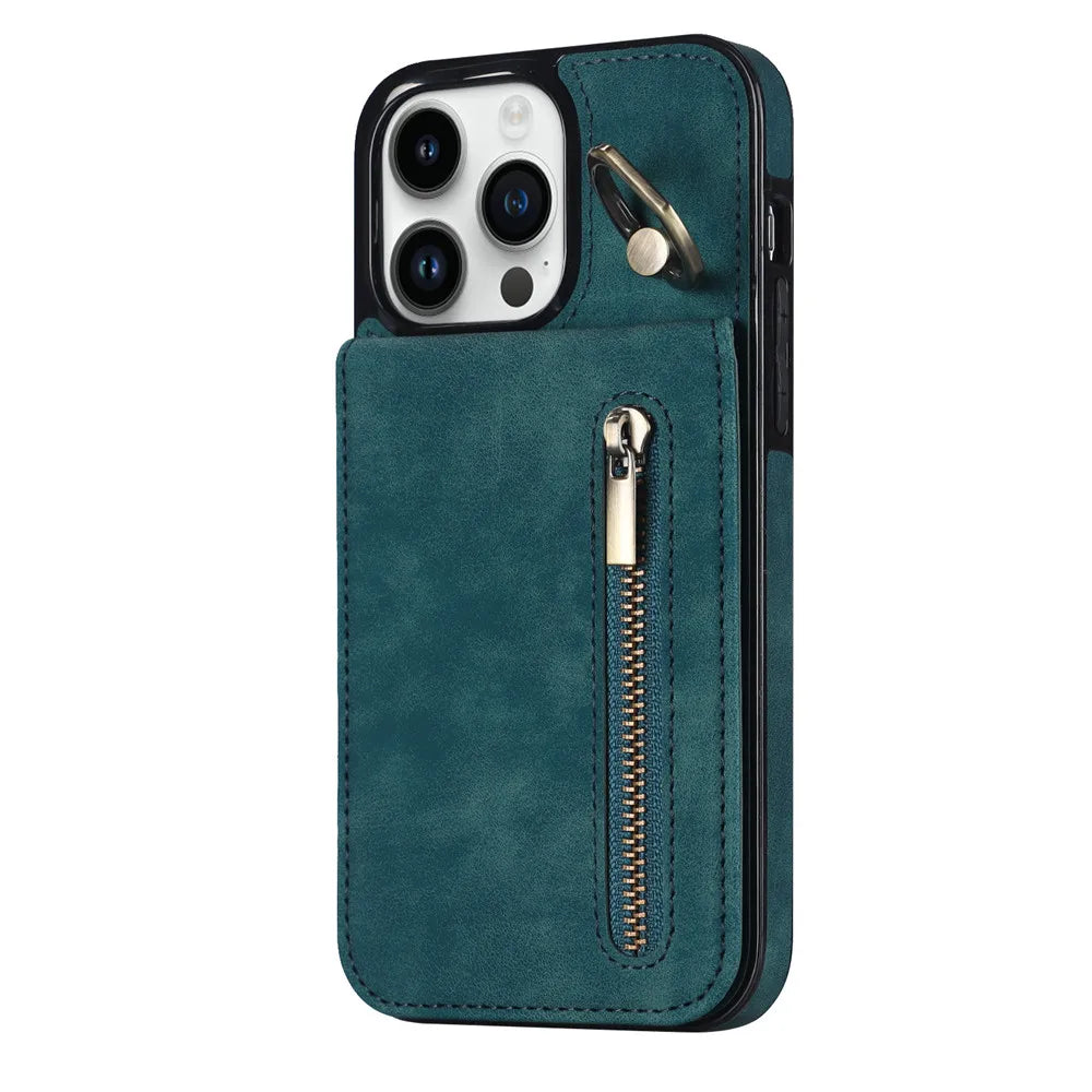 Zipper Wallet Leather Phone Case with Card Holder Kickstand