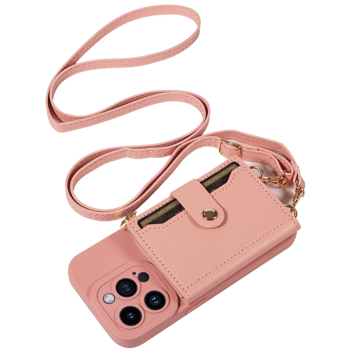 Leather Crossbody Phone Case with Mirror Wallet