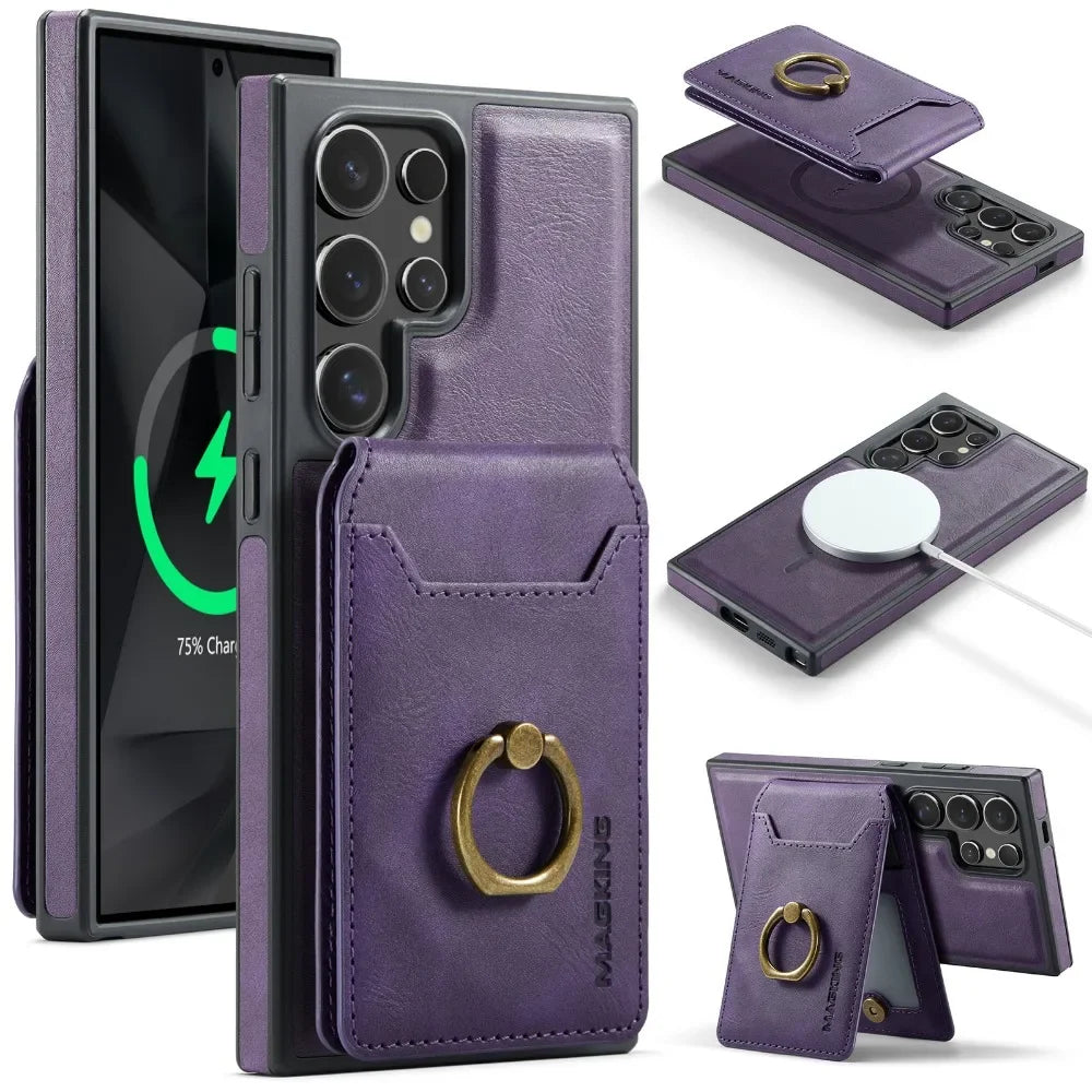 Detachable Magnetic Leather Wallet Case with Card Holder for Samsung