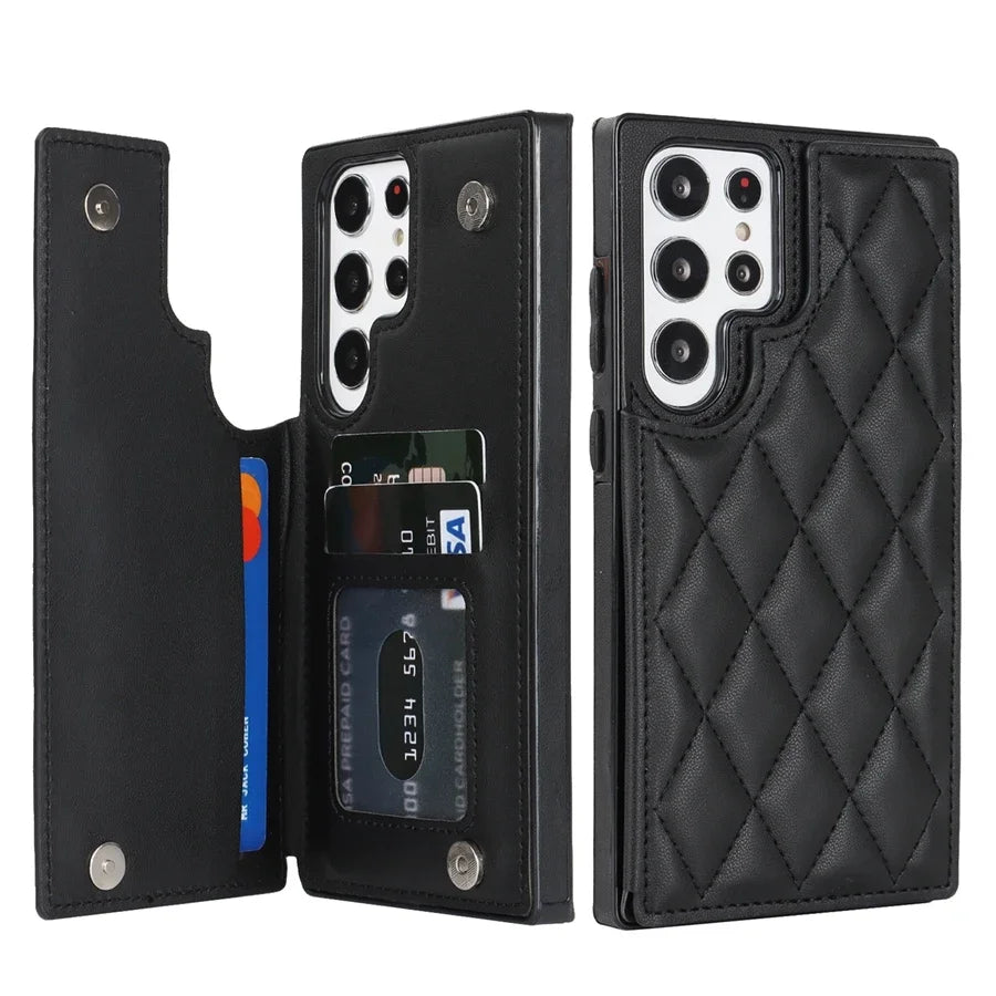 Wallet Flip Leather Case with Double Button for Samsung