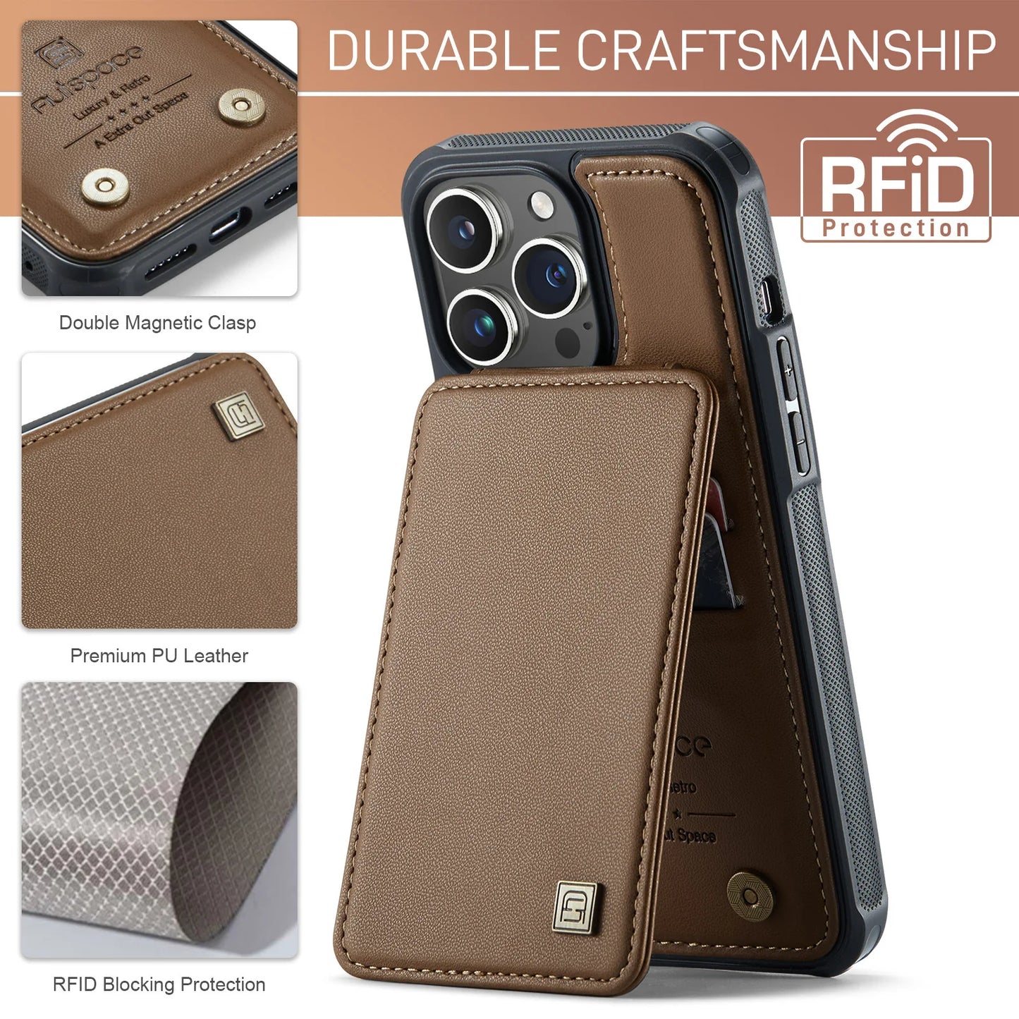 Magnetic Leather Wallet Case with Card Holder for iPhone