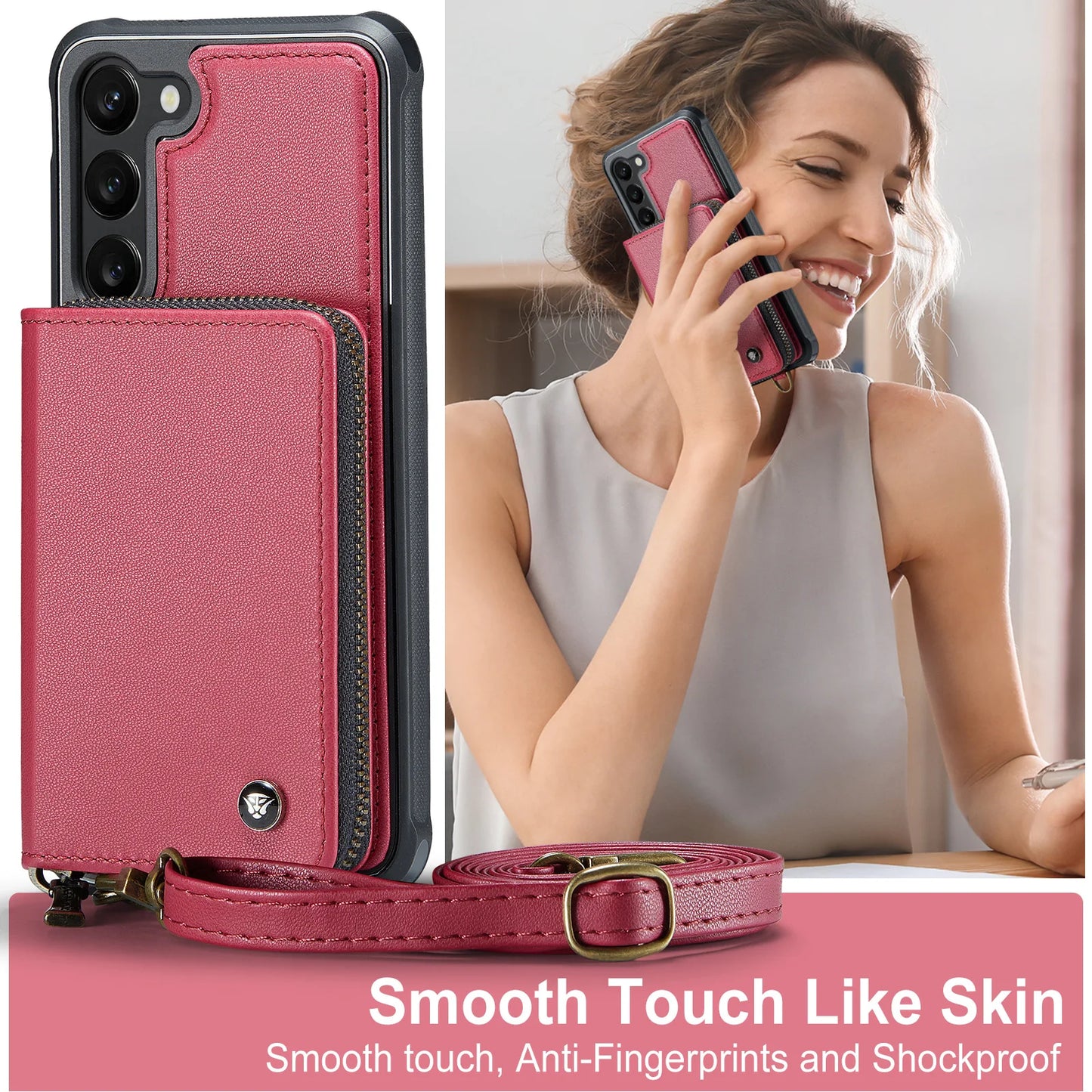Crossbody Leather Wallet Case with Card Slots for Samsung