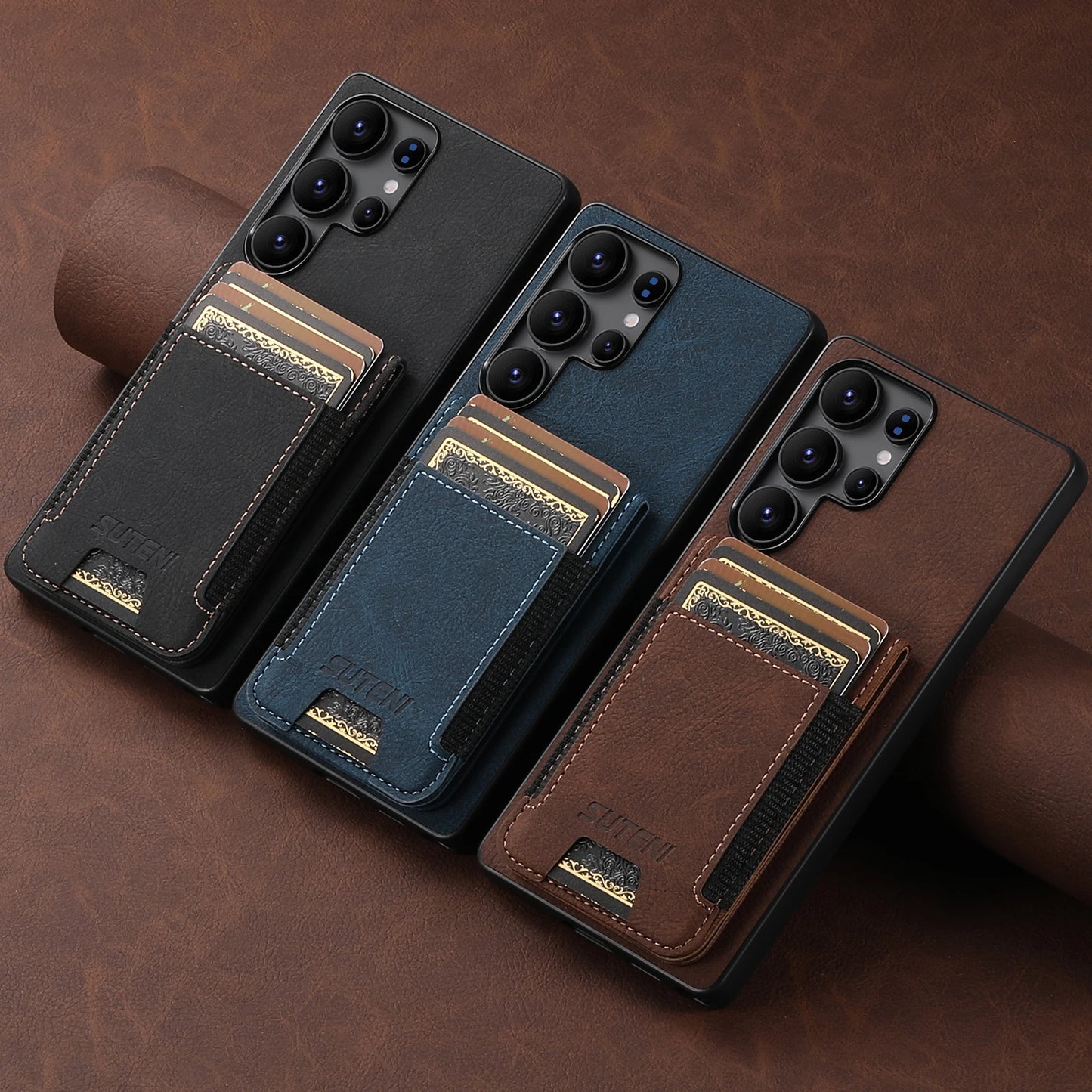 Luxury PU Leather Card Holder Stand Case for Samsung