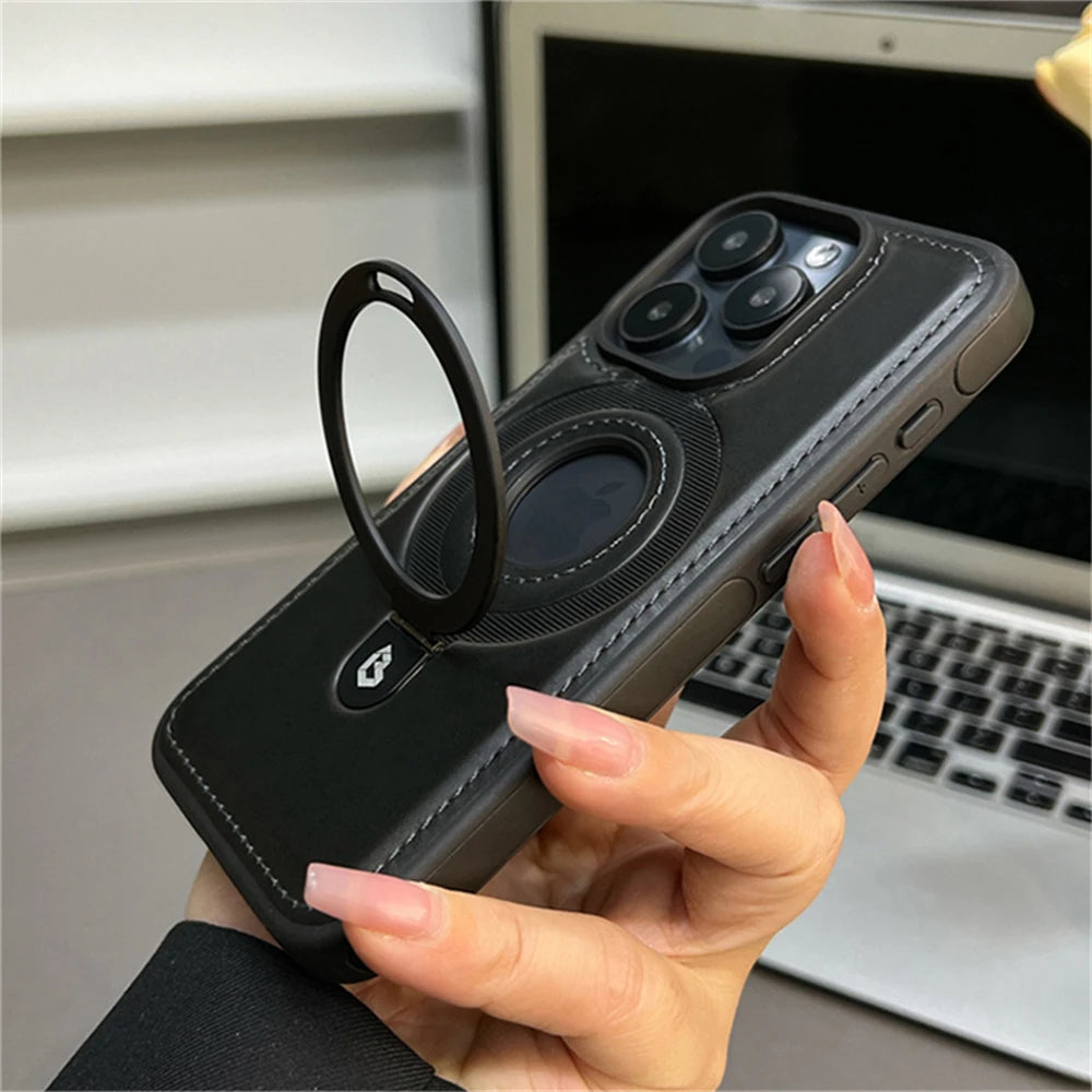 Luxury Magnetic Stand Ring PU Leather Case for iPhone - CaseifyTrend