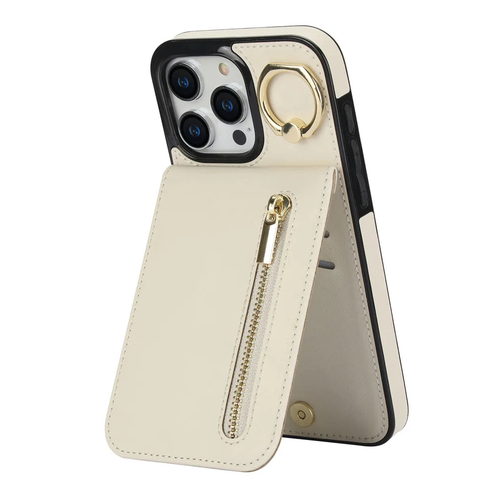 Zipper Wallet Leather Phone Case with Card Holder Kickstand