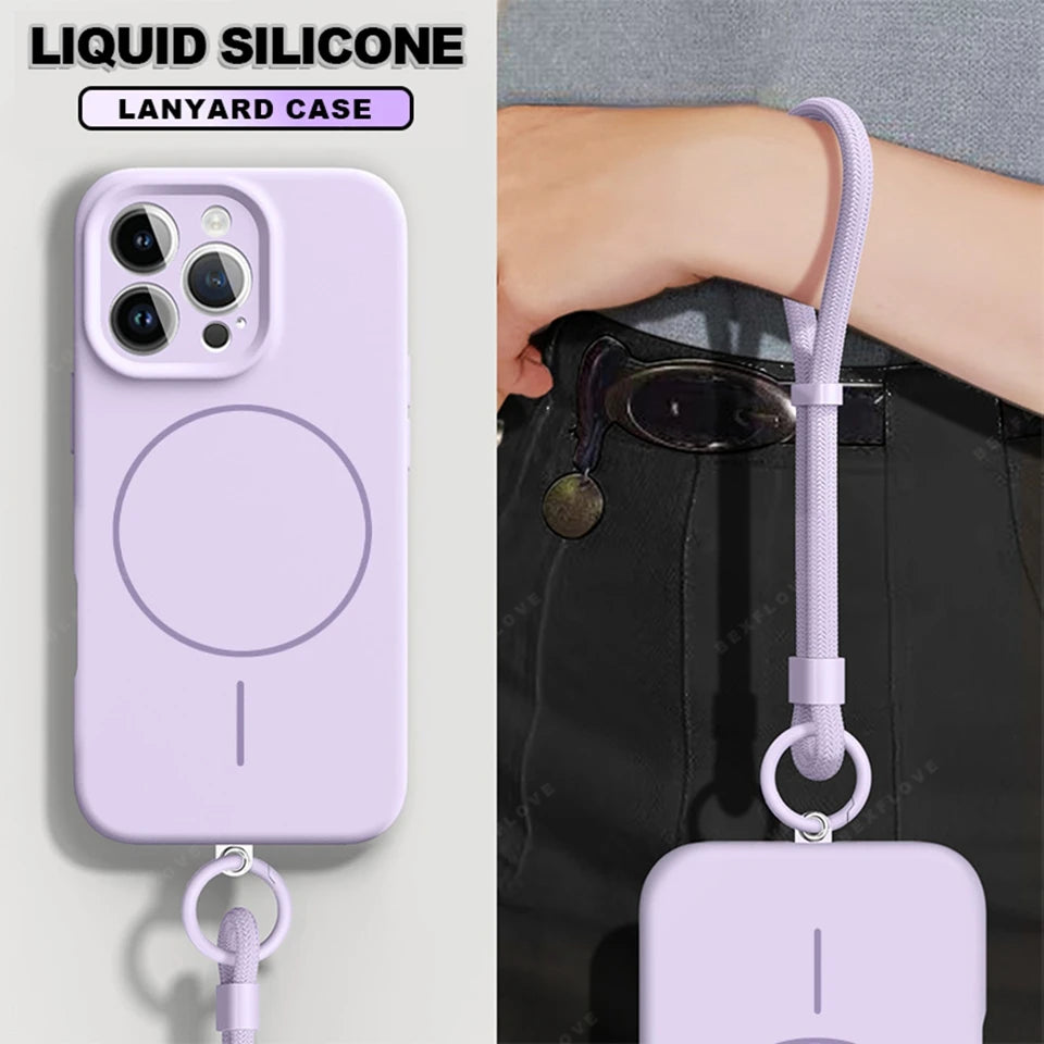 MagSafe Silicone iPhone Case with Adjustable Lanyard Strap