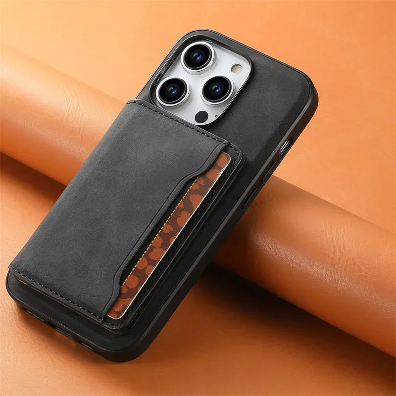 Retro Leather Wallet Case with MagSafe & Card Holder for iPhone