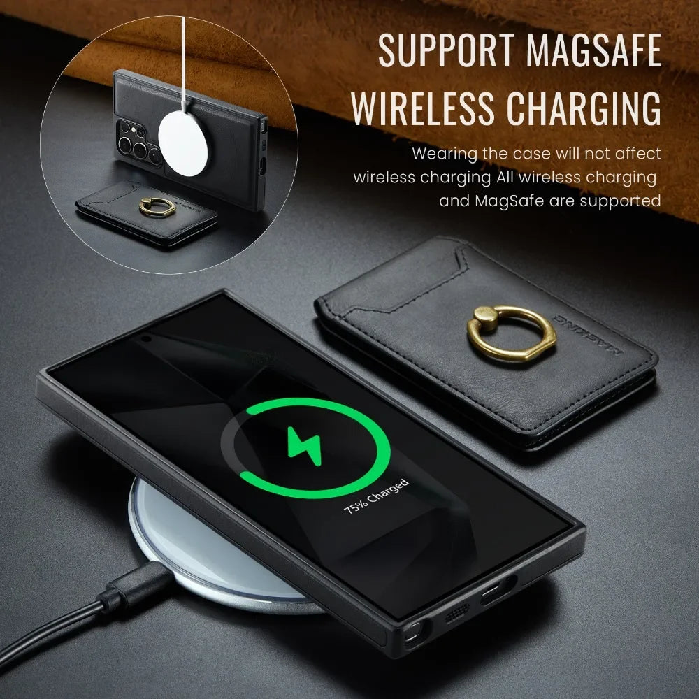 Detachable Magnetic Leather Wallet Case with Card Holder for Samsung