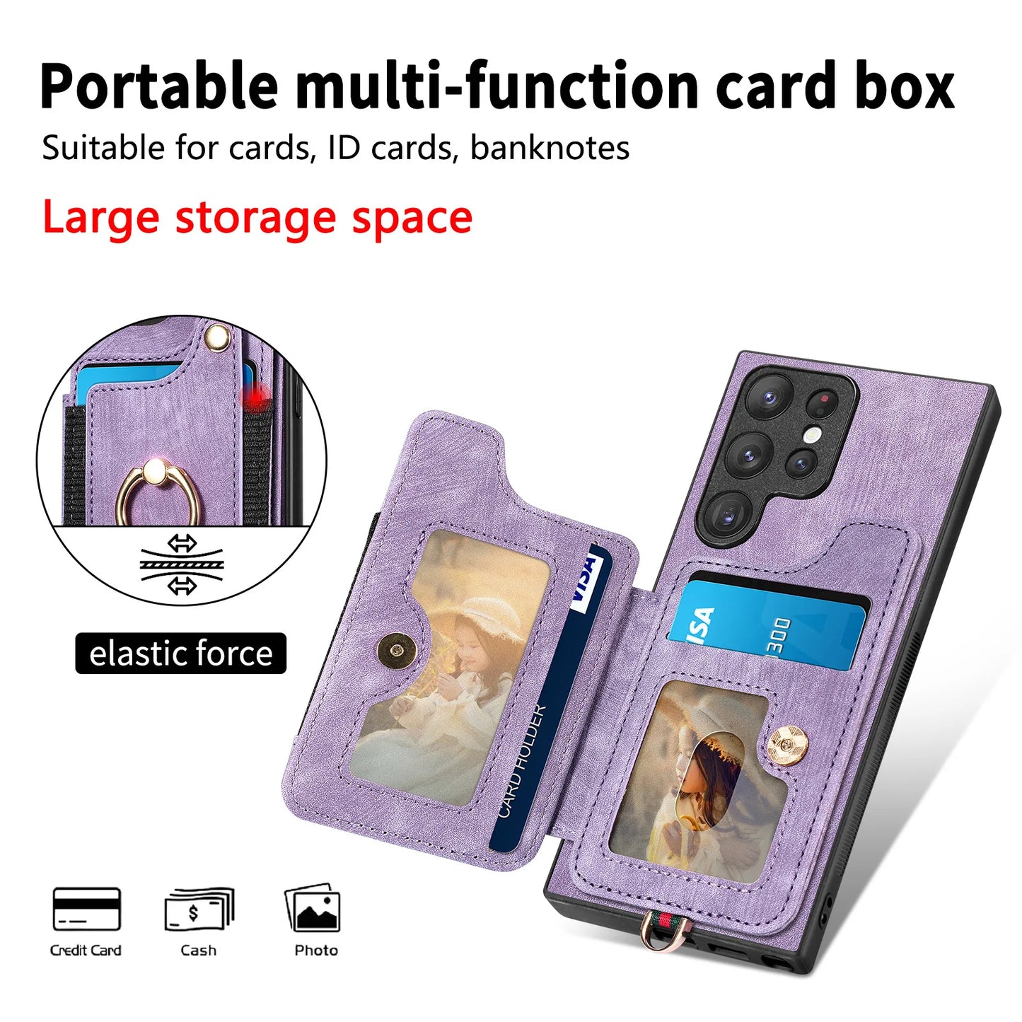 Leather Wallet Phone Case with Ring Holder for Samsung