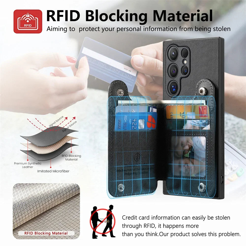 RFID-Blocking Magnetic Wallet Phone Case for Samsung