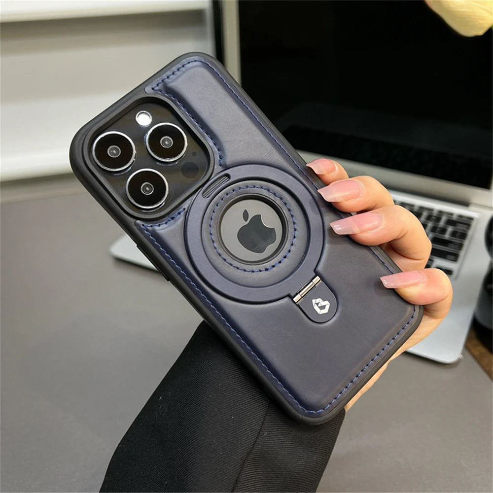 Luxury Magnetic Stand Ring PU Leather Case for iPhone - CaseifyTrend