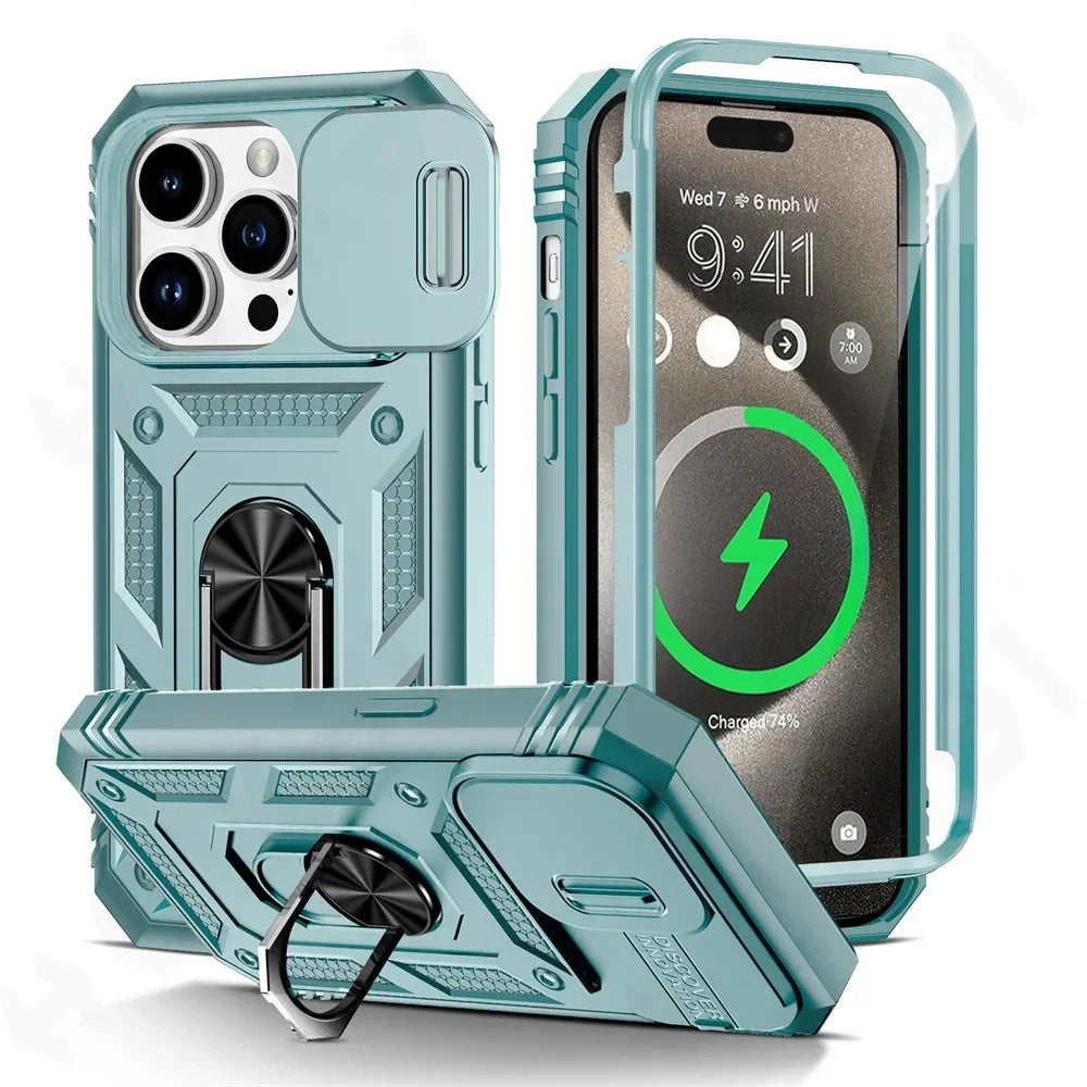 Military Armor iPhone Case with Camera Slide & 360° Stand