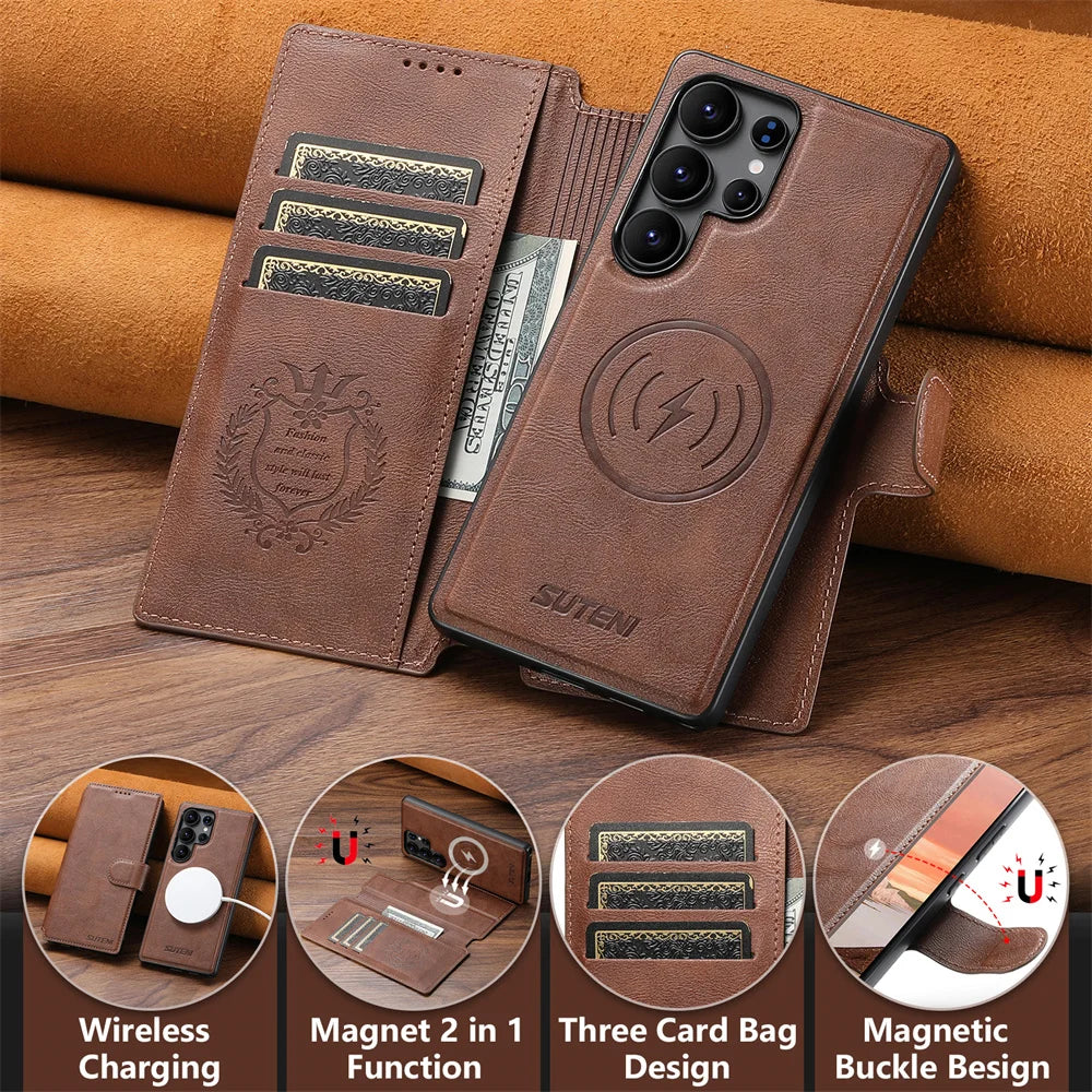 Detachable Magnetic Leather Wallet Phone Case for Samsung
