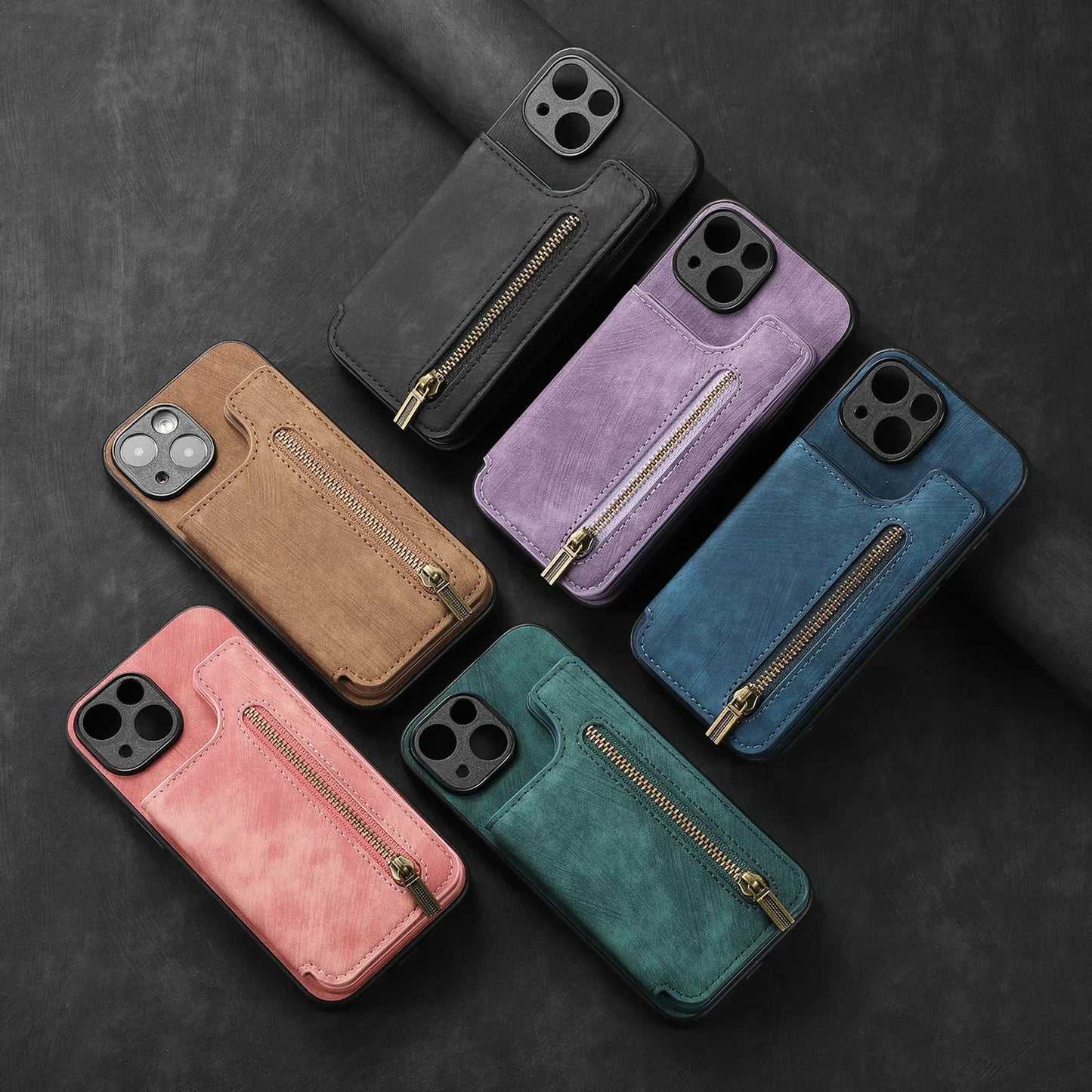 Zipper Wallet Leather Case with Card Slots for iPhone